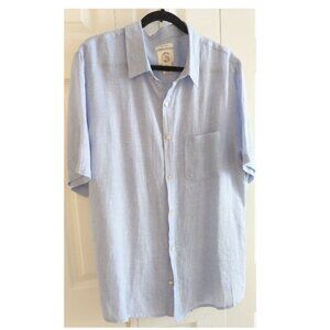 PANAMA JACK Short Sleeved Button Down Linen Blue Shirt Size L